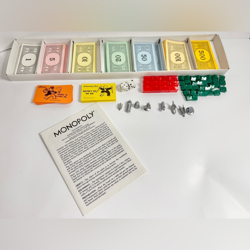 Vintage 1973 Monopoly Game Parker Brothers No 9 Replacement Pieces Tokens Money